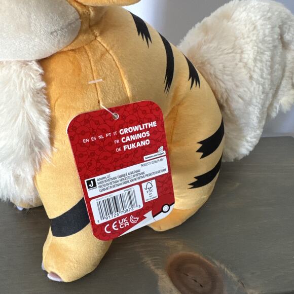 NWT Pokemon 12in Plush - Growlithe growlie Caninos Fukano center Stuffed Animal - Picture 3 of 9